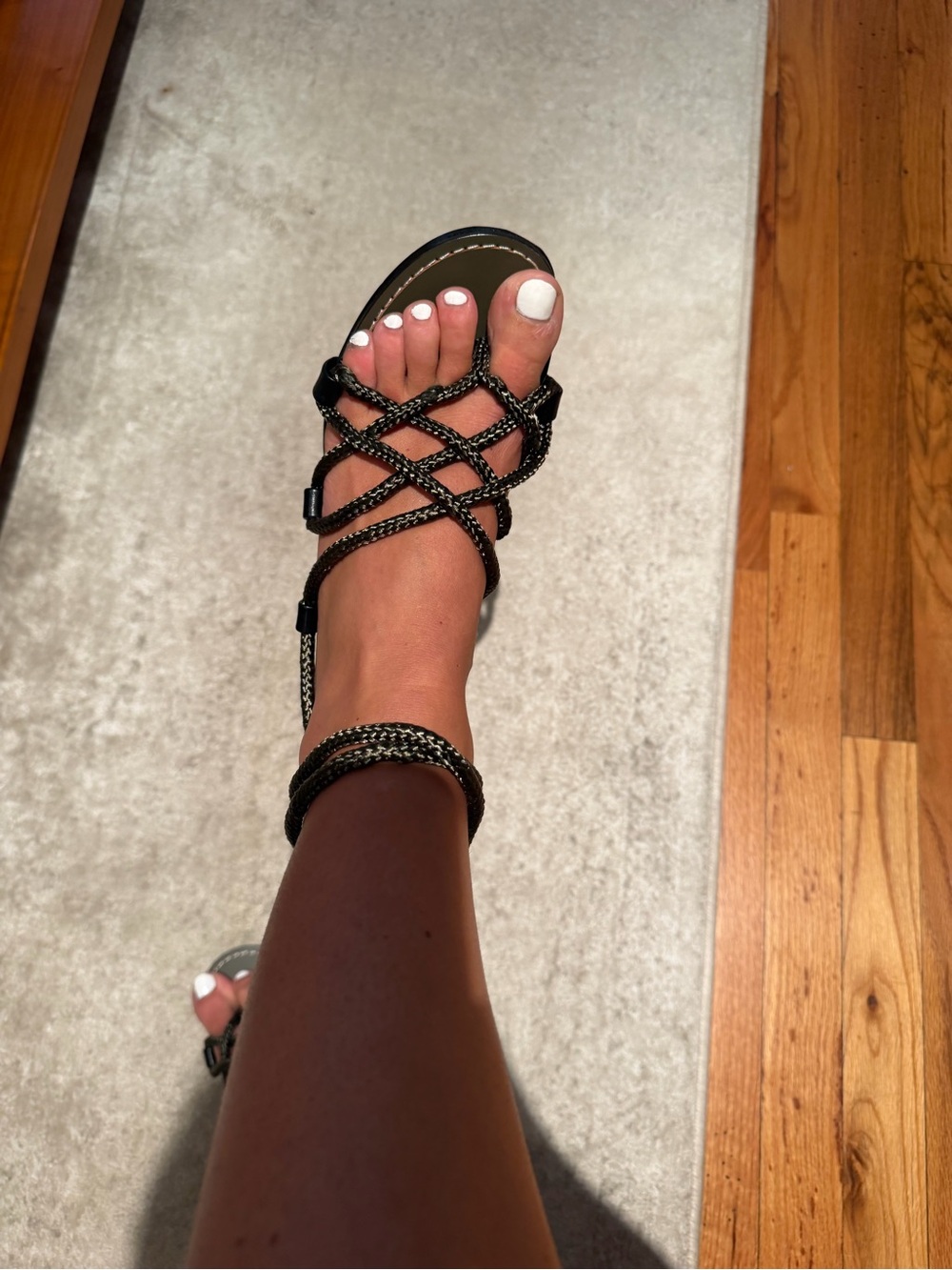 rag & bone Black Braided Strappy Ankle-Wrap Sandals